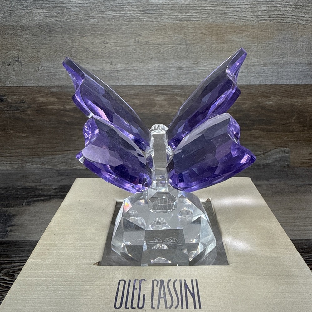 Pink Crystal Butterfly Paperweight Signed Oleg Cassini - Picture 3 of 11